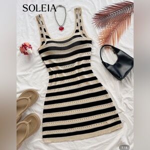 NWOT SHEIN Striped Black and Tan Sleeveless Dress